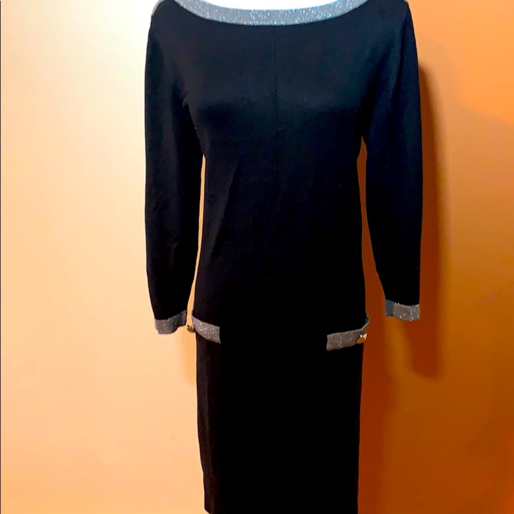 Silver Shimmered Trimmed Sweater Dress